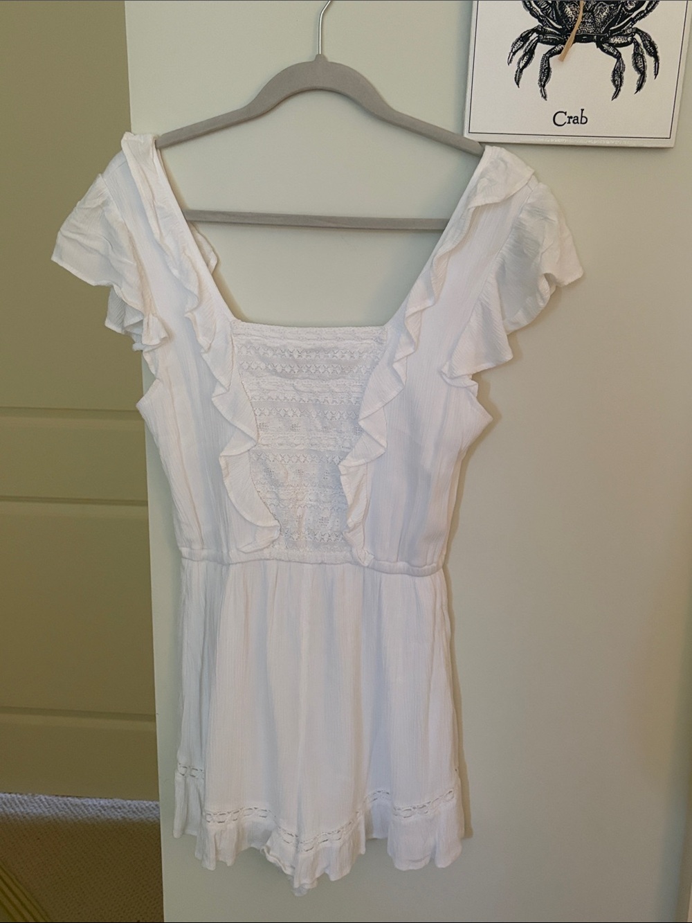 American Eagle Outfitters White Ruffle-Trim Romper